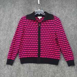 St John By Marie Gray Open Weave Black & Fuchsia Zip Cardigan Women’s Large